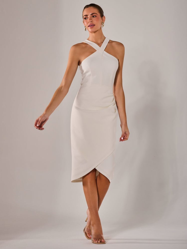 Jolie Moi White Cross-Over Halter Neck Midi Dress - Image 6 of 6