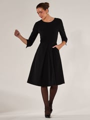 Jolie Moi Black Round Neck 3/4 Sleeve Midi Dress - Image 1 of 6