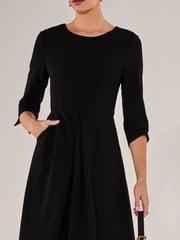 Jolie Moi Black Round Neck 3/4 Sleeve Midi Dress - Image 3 of 6