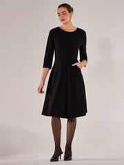 Jolie Moi Black Round Neck 3/4 Sleeve Midi Dress - Image 5 of 6