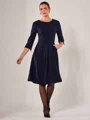 Jolie Moi Blue Round Neck 3/4 Sleeve Midi Dress - Image 1 of 6