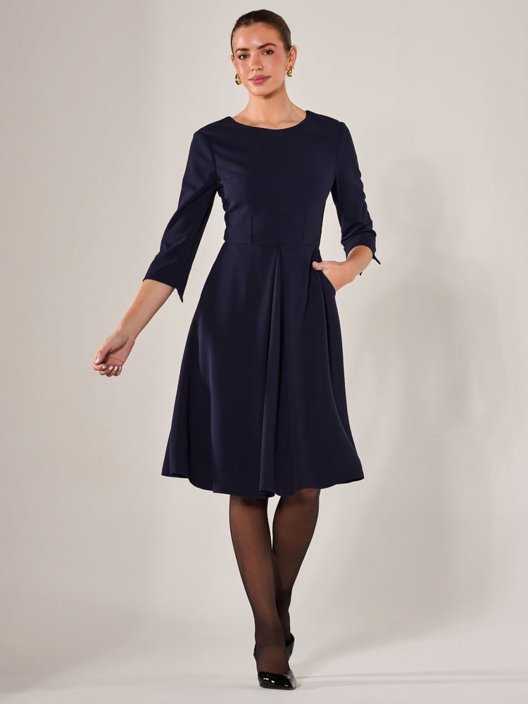 Jolie Moi Blue Round Neck 3/4 Sleeve Midi Dress - Image 1 of 6