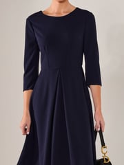Jolie Moi Blue Round Neck 3/4 Sleeve Midi Dress - Image 3 of 6