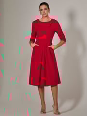 Jolie Moi Red Roll Collar Long Sleeve Midi Dress - Image 1 of 6