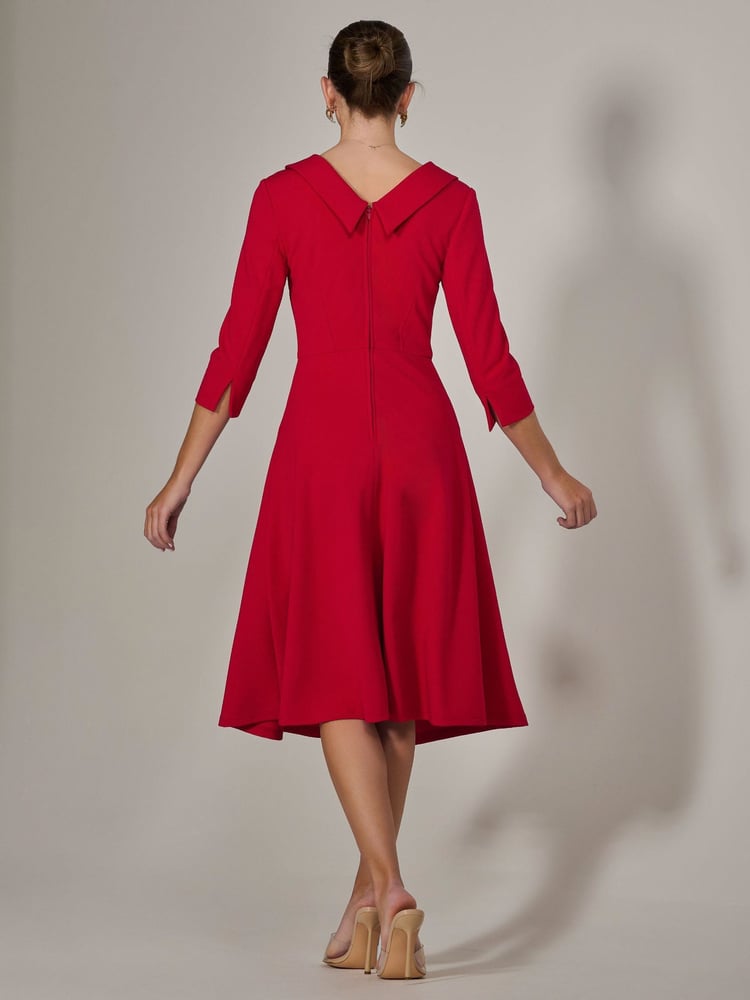 Jolie Moi Red Roll Collar Long Sleeve Midi Dress - Image 2 of 6