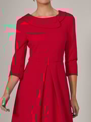 Jolie Moi Red Roll Collar Long Sleeve Midi Dress - Image 3 of 6