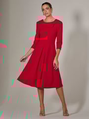 Jolie Moi Red Roll Collar Long Sleeve Midi Dress - Image 5 of 6