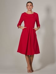 Jolie Moi Red Roll Collar Long Sleeve Midi Dress - Image 6 of 6