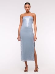 Abercrombie & Fitch Blue Strapless Sequin Occasion Midi Dress - Image 1 of 6