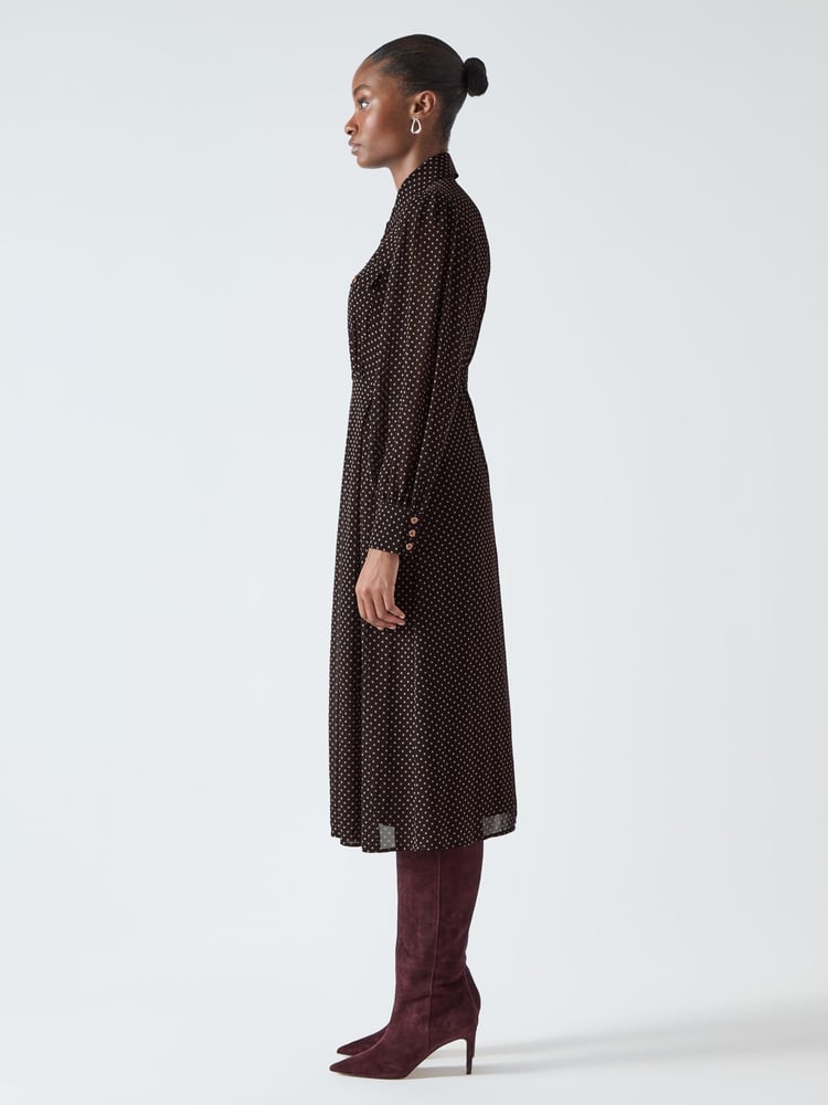 LK Bennett Brown Cody Polka Dot Print Pocket Shirt Dress - Image 2 of 4