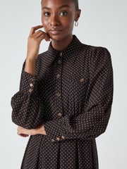 LK Bennett Brown Cody Polka Dot Print Pocket Shirt Dress - Image 3 of 4