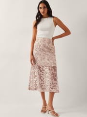 Monsoon Nude Alanna Sheer Appliqué Midi Skirt - Image 1 of 5
