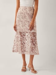 Monsoon Nude Alanna Sheer Appliqué Midi Skirt - Image 3 of 5
