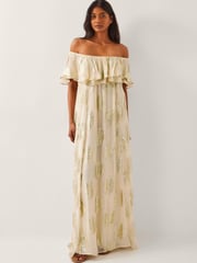 Monsoon Natural Lyra Metallic Ruffle Maxi Dress - Image 1 of 4