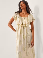 Monsoon Natural Lyra Metallic Ruffle Maxi Dress - Image 2 of 4