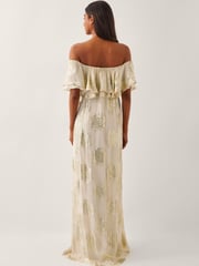 Monsoon Natural Lyra Metallic Ruffle Maxi Dress - Image 3 of 4