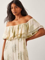 Monsoon Natural Lyra Metallic Ruffle Maxi Dress - Image 4 of 4