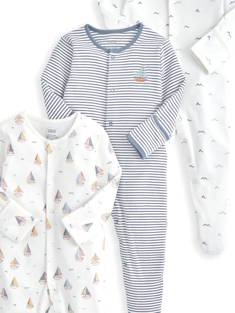 Mamas & Papas 100% Cotton Bicycle Print Sleepsuits 3 Pack - Image 2 of 2