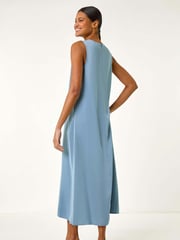 Roman Blue Satin A-Line Pocket Midi Dress - Image 3 of 5