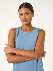 Roman Blue Satin A-Line Pocket Midi Dress - Image 4 of 5