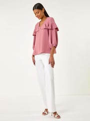 Roman Pink Frill Front Woven Top - Image 1 of 5