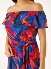 Roman Blue Floral Print Bardot Belted Maxi Dress - Image 5 of 5