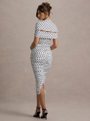 Club L London White Paxos Polka Dot Ruched Short Sleeve Midi Dress - Image 2 of 6