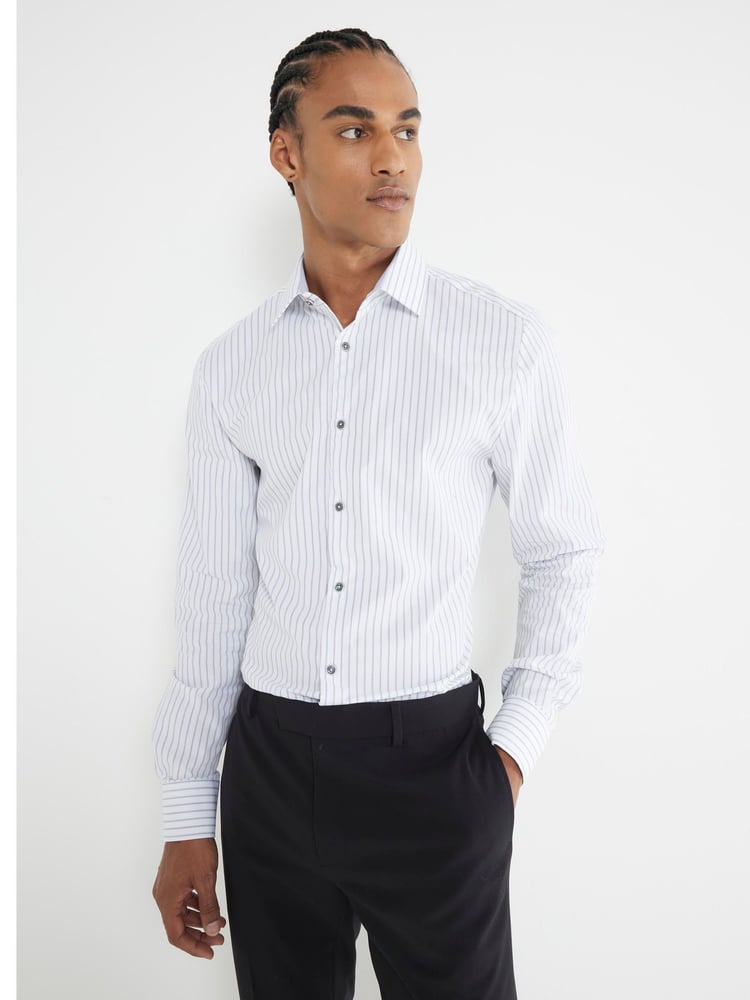 River Island White Pinstripe 100% Cotton Formal Shirt - Image 1 of 4