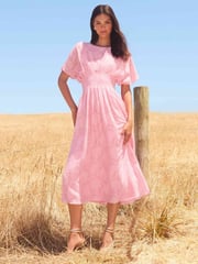 Forever New Pink Eve Jacquard Seam Midi Dress - Image 1 of 5