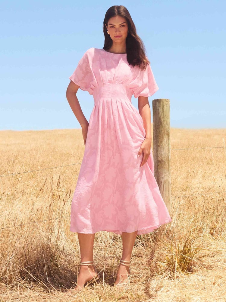 Forever New Pink Eve Jacquard Seam Midi Dress - Image 1 of 5