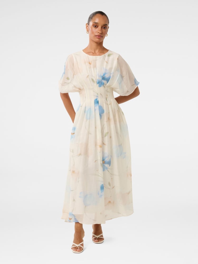Forever New White Petite Eve Seam Detail Midi Dress with a Touch Of Linen - Image 1 of 4