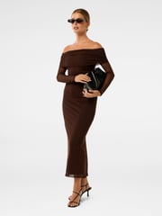 Forever New Brown Minnie Petite Mesh Bardot Midi Dress - Image 1 of 5