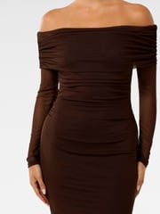 Forever New Brown Minnie Petite Mesh Bardot Midi Dress - Image 3 of 5