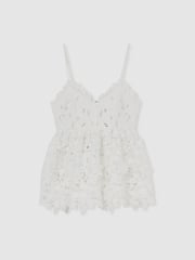 Reiss Ivory Melody Cotton Cut Out Lace Cami Top - Image 2 of 6