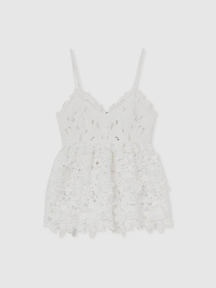 Reiss Ivory Melody Cotton Cut Out Lace Cami Top - Image 2 of 6