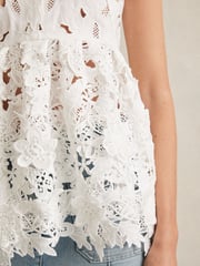 Reiss Ivory Melody Cotton Cut Out Lace Cami Top - Image 3 of 6