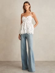Reiss Ivory Melody Cotton Cut Out Lace Cami Top - Image 4 of 6