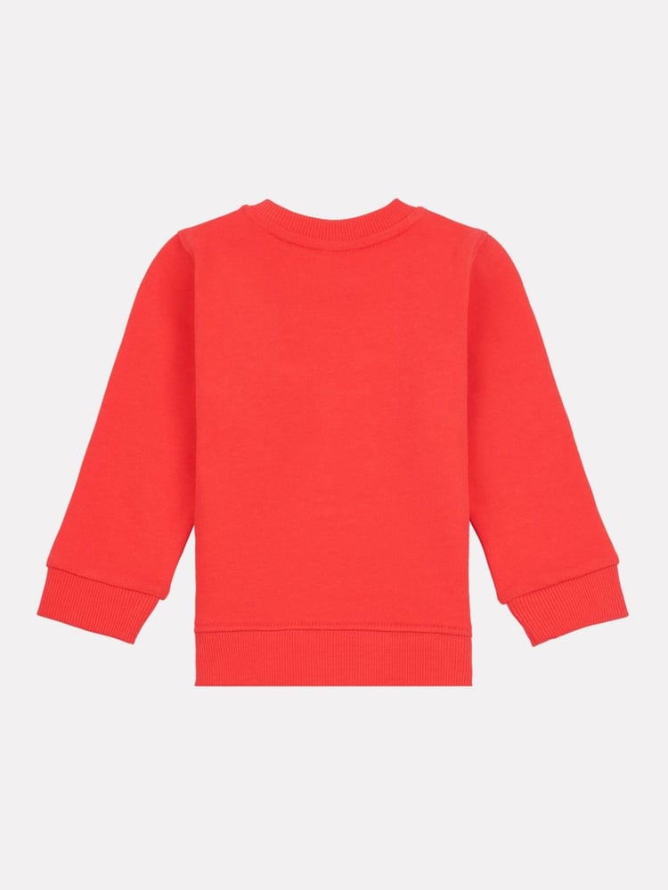 New Balance Red Kids 100% Cotton French Terry Stacked Logo Crew Sweat Top - Image 2 of 3