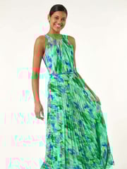 Roman Green Blurred Print Pleated Maxi Dress - Image 2 of 5