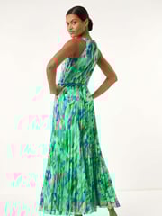Roman Green Blurred Print Pleated Maxi Dress - Image 3 of 5