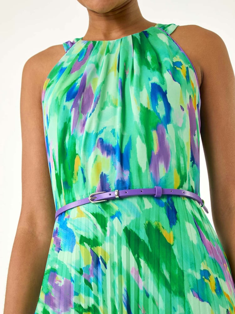 Roman Green Blurred Print Pleated Maxi Dress - Image 5 of 5