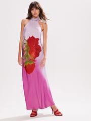 Ro&Zo Pink Petite Margot Rose Print Halter Neck Dress - Image 1 of 3