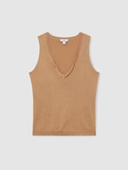 Reiss Gold Sia Metallic-Knit Twist-Neckline Vest - Image 2 of 6