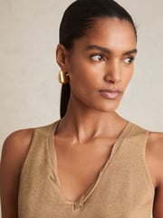 Reiss Gold Sia Metallic-Knit Twist-Neckline Vest - Image 4 of 6