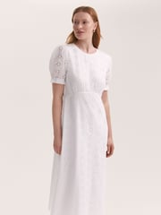 Finery White Mela Cotton Broderie Midi Tea Dress - Image 2 of 4
