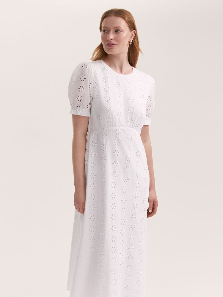 Finery White Mela Cotton Broderie Midi Tea Dress - Image 2 of 4