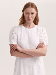 Finery White Mela Cotton Broderie Midi Tea Dress - Image 3 of 4