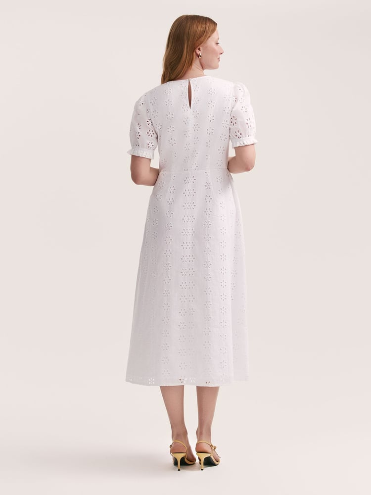 Finery White Mela Cotton Broderie Midi Tea Dress - Image 4 of 4