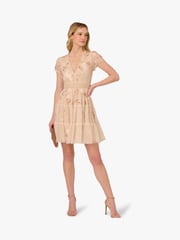 Adrianna Papell Pink Bead Mesh Cocktail Dress - Image 4 of 6