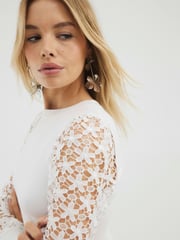 River Island White Hybrid Lace Sleeve Jumper - Image 4 of 4